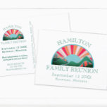 Cartão Postal Campo de Reunião da Família Salvar a Data<br><div class="desc">Com um design colorido da paisagem montanhosa esta salva a data é perfeita para a próxima reunião familiar. Os detalhes podem ser personalizados usando o recurso de personalização.</div>