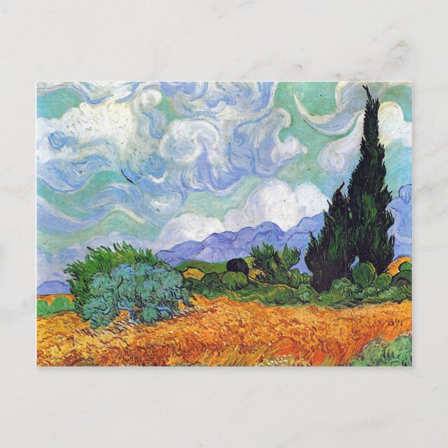 Cartão Postal Campo de Trigo com Ciprestes Van Gogh Arte Fino (Frente)