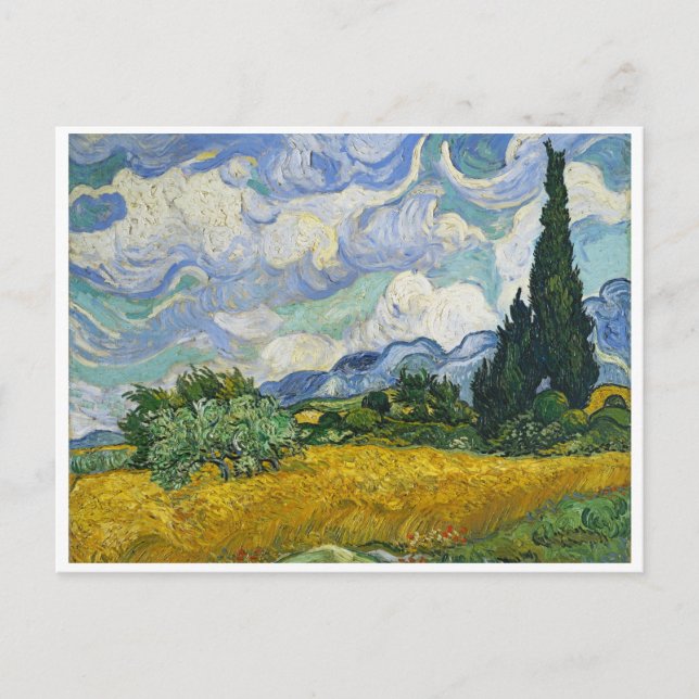 Cartão Postal Campo de trigo com ciprestes, Vincent van Gogh (Frente)