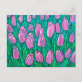 Cartão Postal Campo de Tulipas Rosa, Flores de Mola Pintura Flor