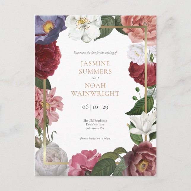 Cartão Postal Campo Rosa dourado Folha do País Salvar a Data (Frente)