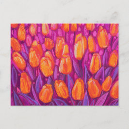 Cartão Postal Campo Tulipas, Flores Florais Laranja Roxo