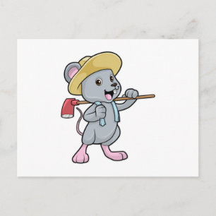 Cartão Postal Camponês Rato com Machado e Chapéu