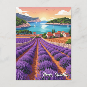 Cartão Postal Campos de Lavanda de Hvar na Croácia