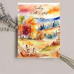 Cartão Postal Campos de queda paisagem aquática outono Boa sorte<br><div class="desc">Campos de outono paisagem de aquarela paisagem bem deseja pensar em você. Folhagem amarela paisagem paisagem folhagem amarela folhas caminho colinas florestais</div>