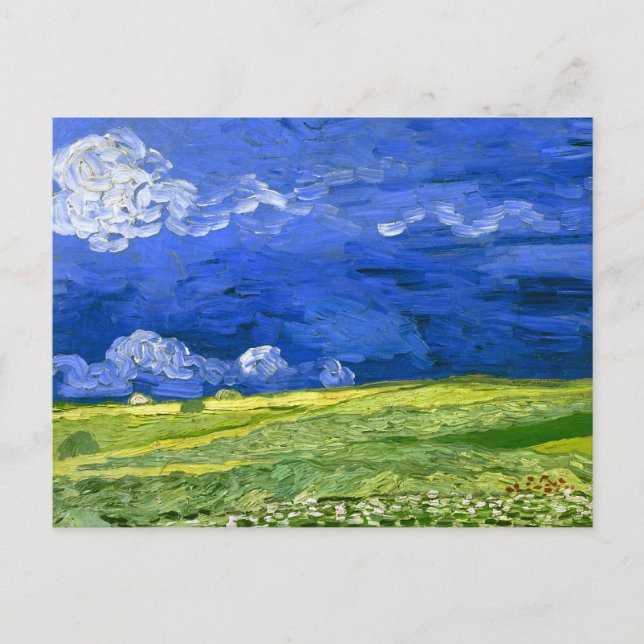 Cartão Postal Campos De Trigo Sob Arte Bela Nublada Sky Van Gogh (Frente)