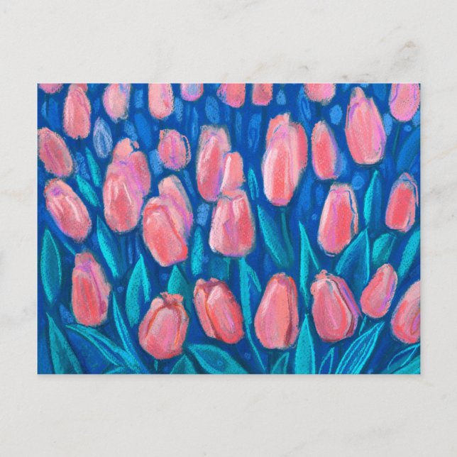 Cartão Postal Campos De Tulipas, Flores De Mola Vermelha De Arte (Frente)