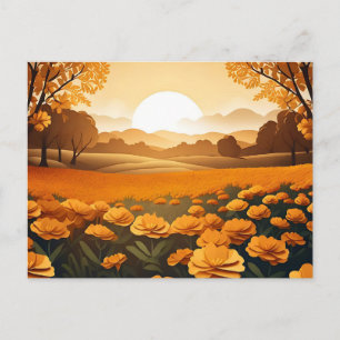 Cartão Postal Campos Marigold Vibrantes Com Luz Solar