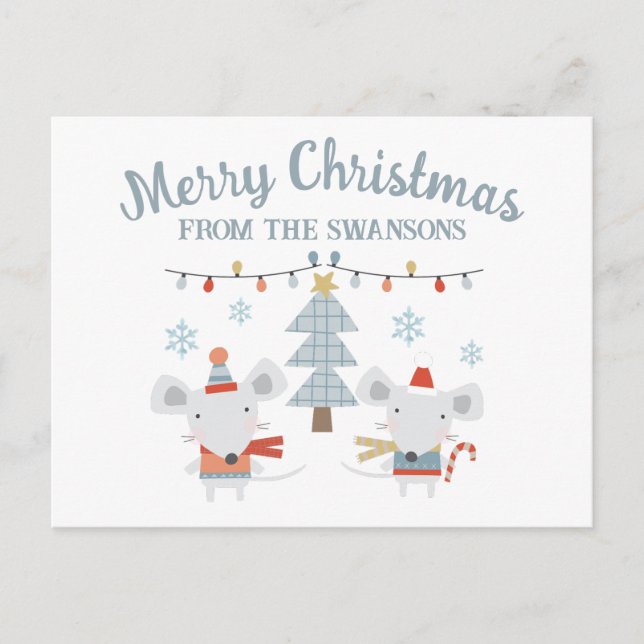 Cartão Postal Camundongos e árvores de Natal bonitos (Frente)