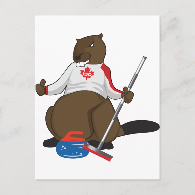 Cartão Postal Canadá 150 em 2017 - Curling Beaver Merchandise (Frente)