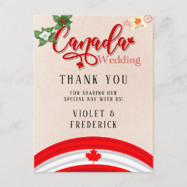 Cartão Postal Canadá Bandeira e Florais Casamento Obrigado