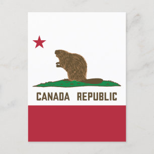 Cartão Postal Canadá República da Califórnia Flag Beaver
