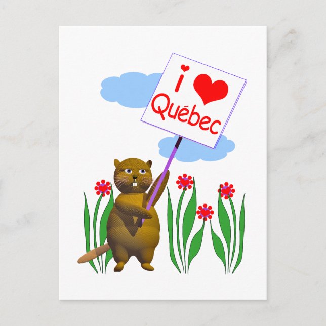 Cartão Postal Canadense Beaver Loves Quebec (Frente)