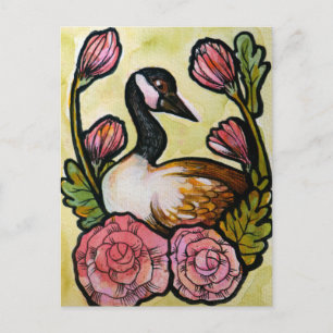 Cartão Postal Canadiano ganso Canadá Geese Pink Arte Floral
