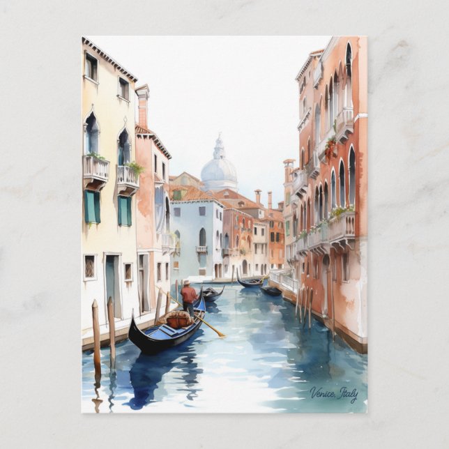Cartão Postal Canais de Veneza para pintura de aquarela Itália V (Frente)