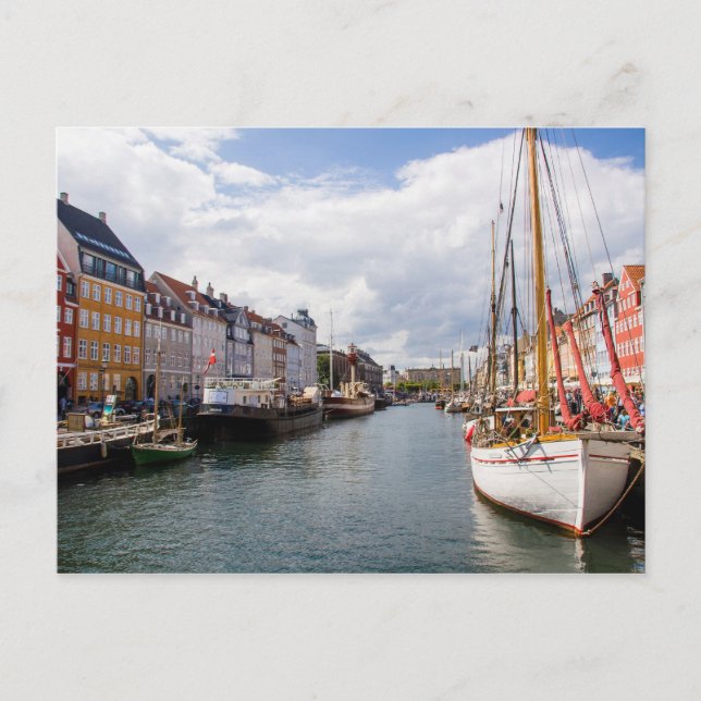 Cartão Postal Canal com Barcos | Copenhague (Frente)
