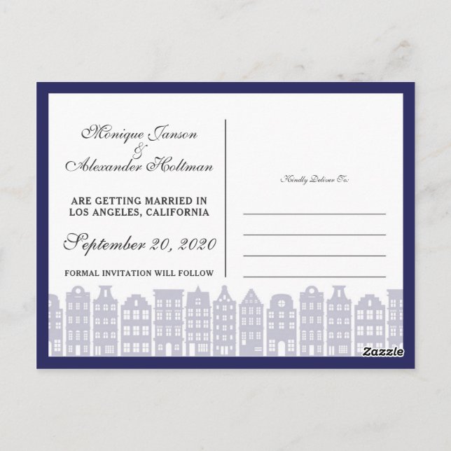 Cartão Postal Canal De Amsterdã Casas Neerlandesas Salvem A Data (Verso)