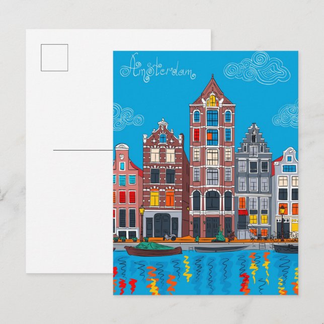 Cartão Postal Canal de Amsterdã - Viagem (Frente/Verso)