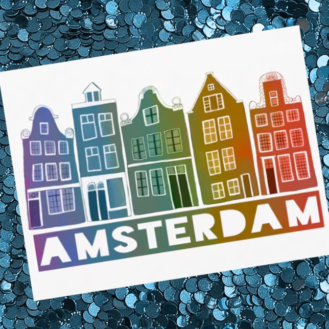 Cartão Postal Canal de Amsterdam Holland Casas Viagem Coloridas (Custom colorful Amsterdam postcard with cute canal houses)