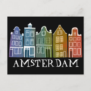 Cartão Postal Canal de Amsterdam Holland Casas Viagem Coloridas
