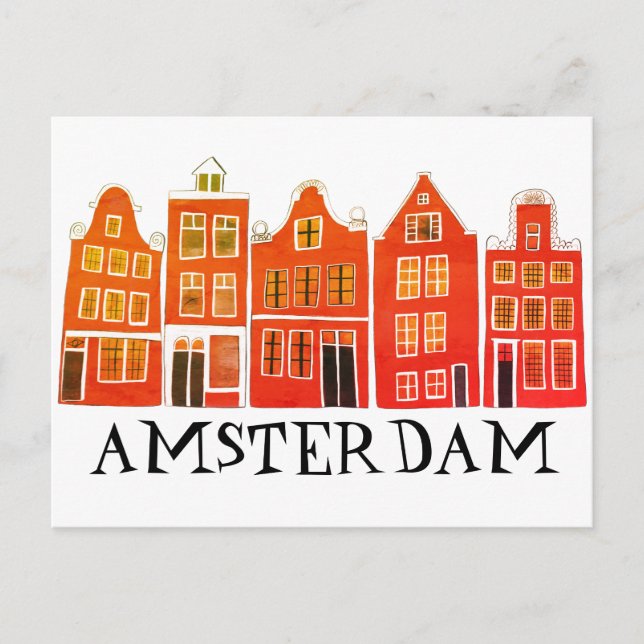 Cartão Postal Canal de Amsterdam Holland Casas Viagem Europa (Frente)