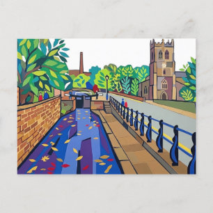 Cartão Postal Canal de Rochdale & Christ Church, Sowerby Bridge