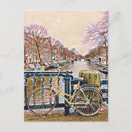 Cartão Postal Canal e bicicleta em Amsterdã