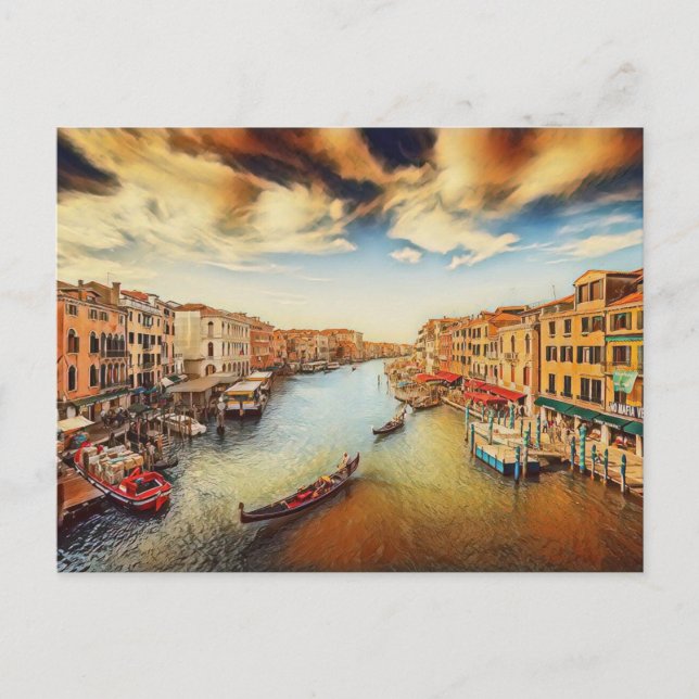 Cartão Postal Canal Grande de Veneza com gôndolas (Frente)