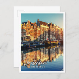 Cartão Postal Canal no pôr do sol Amesterdã Países Baixos