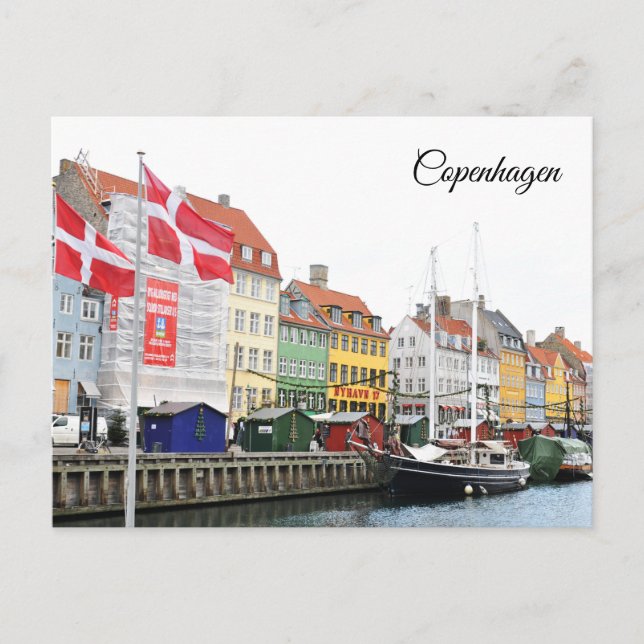 Cartão Postal Canal Nyhavn em Copenhaga, Danmark (Frente)