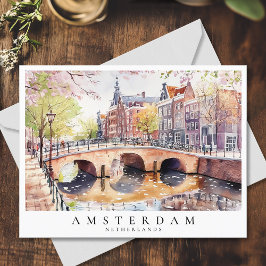 Cartão Postal Canal Watercolor - Países Baixos, Viagem