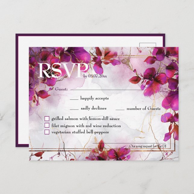 Cartão Postal Canção & cardápio Enfeitiço Fuchsia: Aquarela (Frente/Verso)