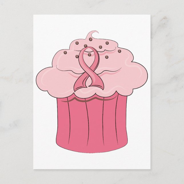 Cartão Postal Cancer de Fita Rosa para Cupcake de Fita (Frente)