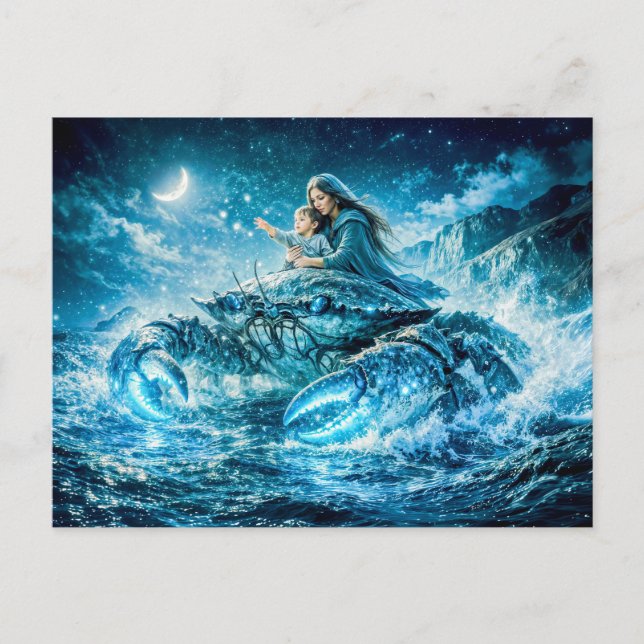 Cartão Postal Cancer Zodiac with Mother and Child Reaching for t (Frente)