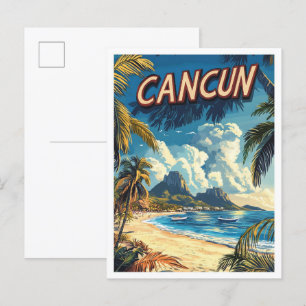 Cartão Postal Cancun Beach Mexico Vintage Illustration Viagem