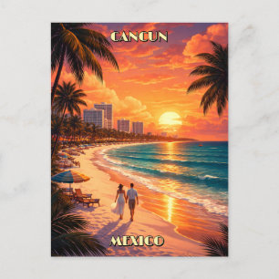 Cartão Postal Cancun, México Arte Retro Deco Cor Turismo