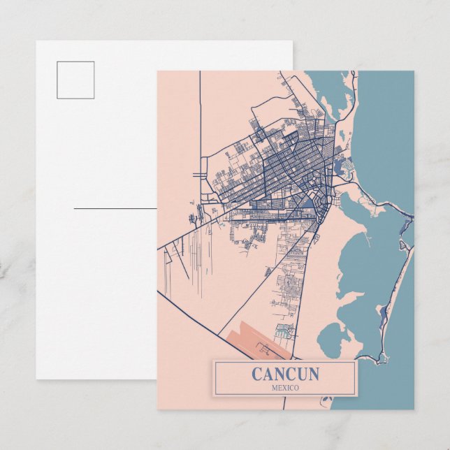 Cartão Postal Cancun Mexico Breezy City Map Travel (Frente/Verso)