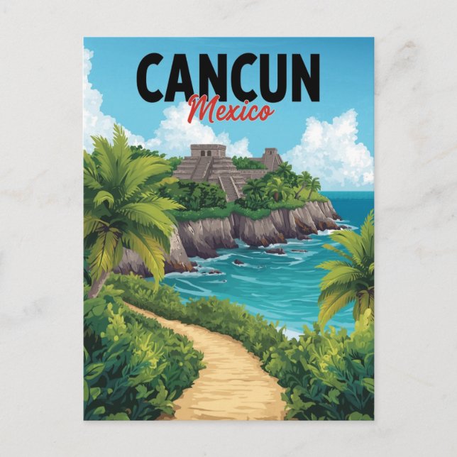 Cartão Postal Cancun México Chichen Itza Praia Vaca (Frente)
