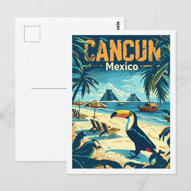 Cartão Postal Cancun Mexico Vintage Familiar Viagem (Frente/Verso)