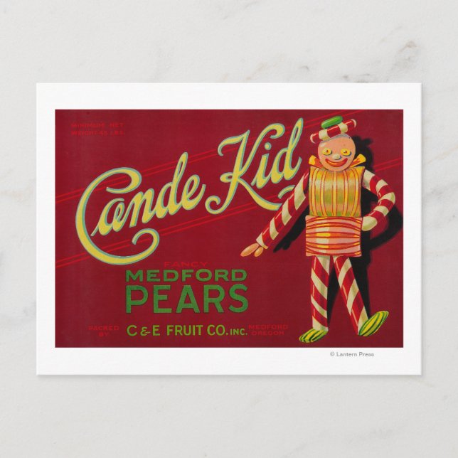 Cartão Postal Cande Kid Pear Crate LabelMedford, OR (Frente)