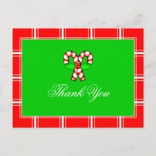 Cartão Postal Candy Cane Agradeça ao seu Natal Verde e Vermelho