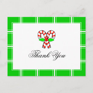Cartão Postal Candy Cane Obrigado Natal Verde