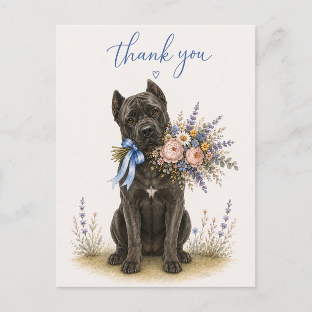 Cartão Postal Cane Corso Buquê de Flores Obrigado (Frente)