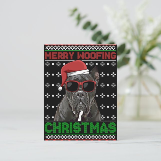 Cartão Postal Cane Corso Cachorro Engraçada Feliz De Maçã Natal (Em pé/Frente)