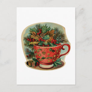 Cartão Postal Caneca de Natal Retro em Natureza-Morta