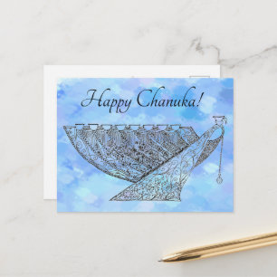 Cartão Postal Caneta bonito e tinta Chanukah Menorah nos pontos 
