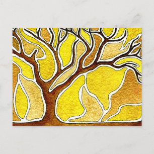 Cartão Postal Caneta de aquarela e árvore de tinta - Dourado am