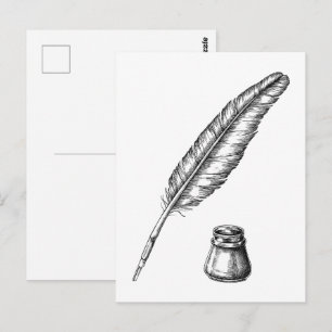 Cartão Postal Caneta de pena desenhada à mão com tinteiro