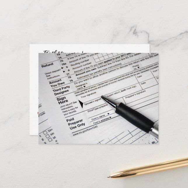 Cartão Postal Caneta de Tinta do Ballpoint No Formulário Fiscal (Frente/Verso In Situ)