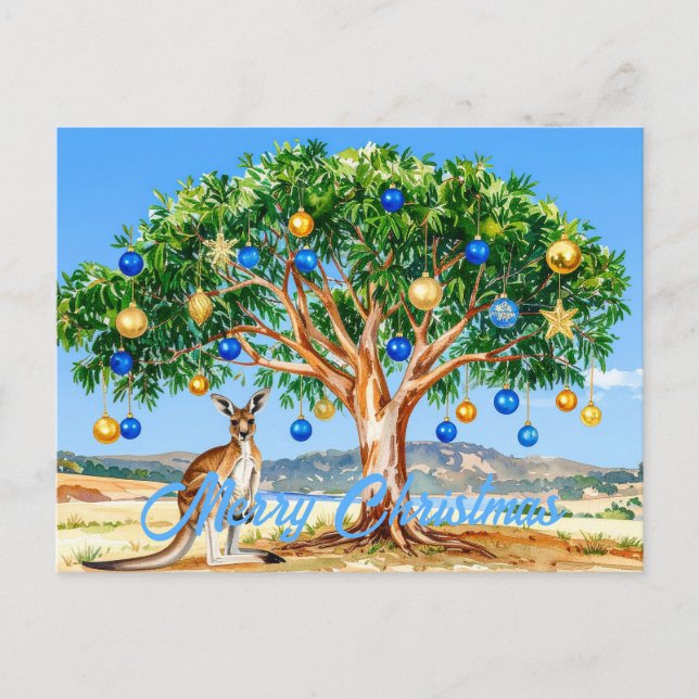 Cartão Postal Canguru sob a gomeira com enfeites de Natal (Frente)